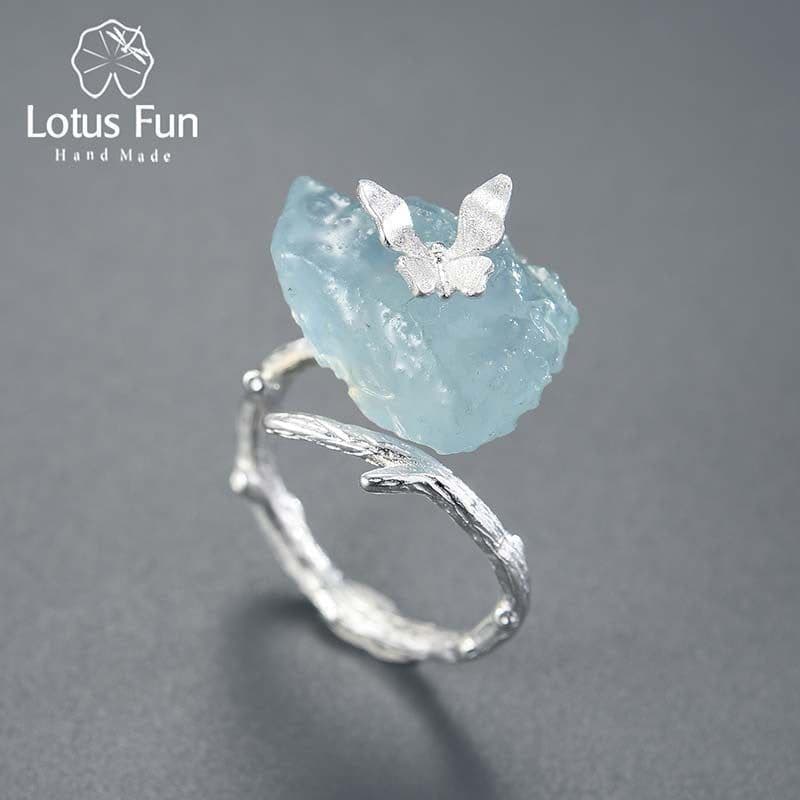 image-Natural Aquamarine Butterfly S925 Women's Adjustable Ring Personality Design Data Pack