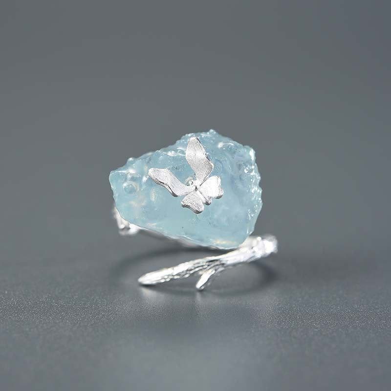 image-Natural Aquamarine Butterfly S925 Women's Adjustable Ring Personality Design Data Pack