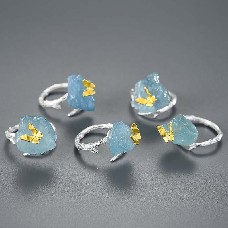 image-Natural Aquamarine Butterfly S925 Women's Adjustable Ring Personality Design Data Pack