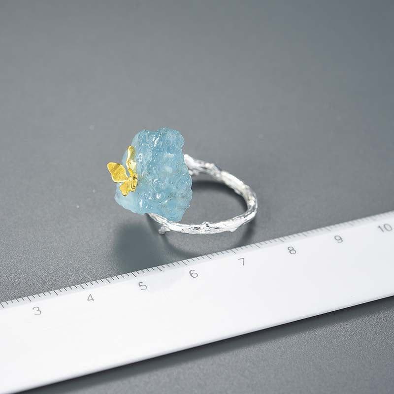 image-Natural Aquamarine Butterfly S925 Women's Adjustable Ring Personality Design Data Pack