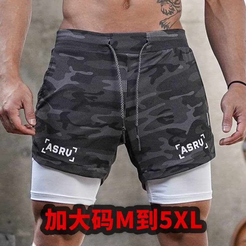 image-2022 summer men's shorts Europe and the United States large size mesh double-layer sports shorts anti-glare outdoor training quick-drying pants