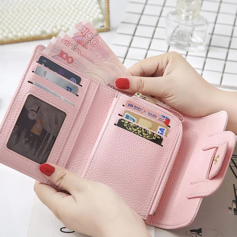 image-2022 new women's short wallet Korean version fashion lychee pattern wallet student three-fold cute coin purse wholesale