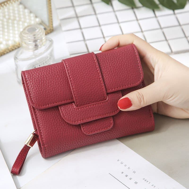 image-2022 new women's short wallet Korean version fashion lychee pattern wallet student three-fold cute coin purse wholesale