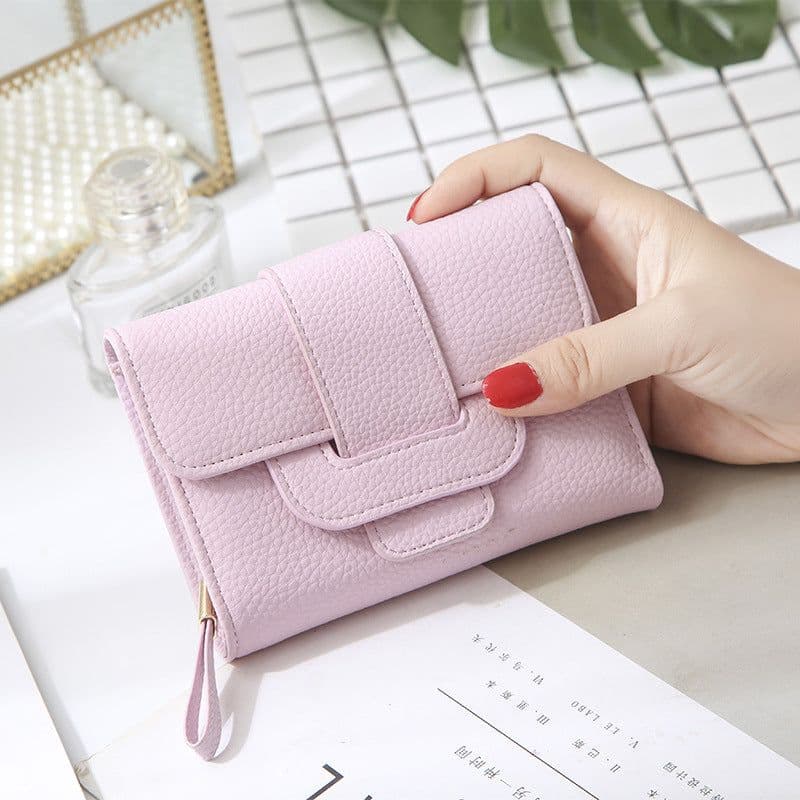 image-2022 new women's short wallet Korean version fashion lychee pattern wallet student three-fold cute coin purse wholesale