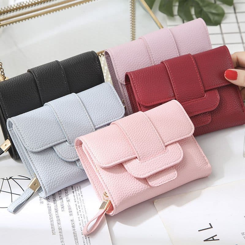 image-2022 new women's short wallet Korean version fashion lychee pattern wallet student three-fold cute coin purse wholesale