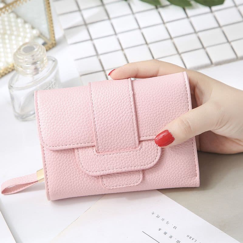 image-2022 new women's short wallet Korean version fashion lychee pattern wallet student three-fold cute coin purse wholesale