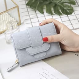 image-2022 new women's short wallet Korean version fashion lychee pattern wallet student three-fold cute coin purse wholesale