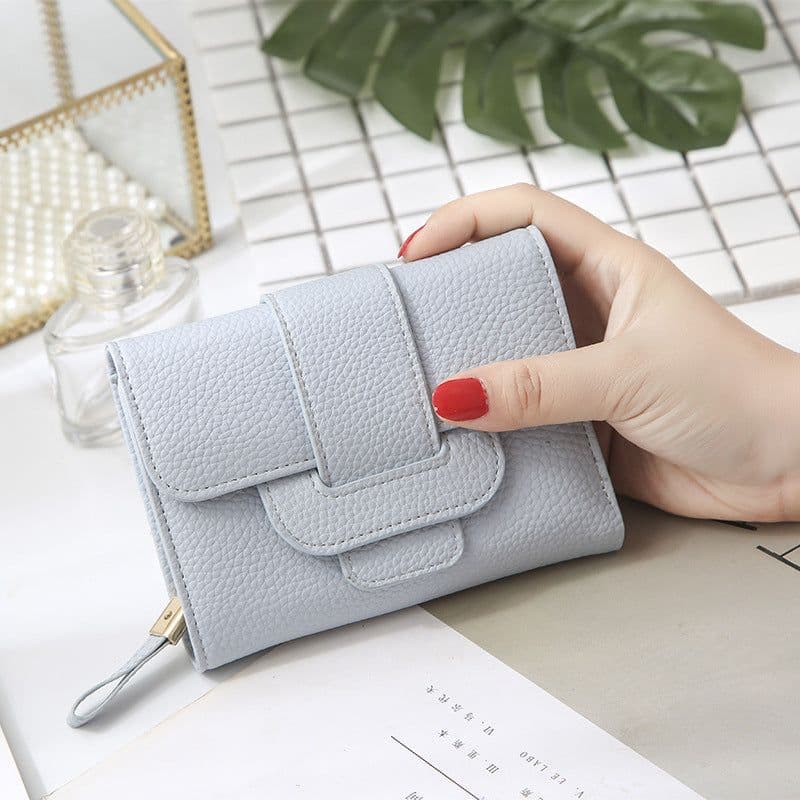 image-2022 new women's short wallet Korean version fashion lychee pattern wallet student three-fold cute coin purse wholesale