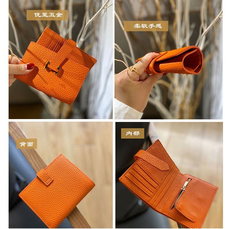 image-Wholesale wallet women's short leather folding wallet coin purse multi-function driver's license card holder large-capacity multi-card slot