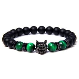 image-Cross-border Explosion Natural Tiger Eye Stone Bracelet Gem Beads Micro Inlay Zircon Wolf Head Beads Men's Foreign Trade Jewelry