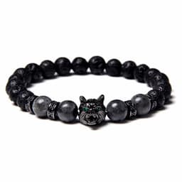 image-Cross-border Explosion Natural Tiger Eye Stone Bracelet Gem Beads Micro Inlay Zircon Wolf Head Beads Men's Foreign Trade Jewelry