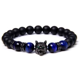 image-Cross-border Explosion Natural Tiger Eye Stone Bracelet Gem Beads Micro Inlay Zircon Wolf Head Beads Men's Foreign Trade Jewelry