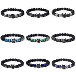 image-Cross-border Explosion Natural Tiger Eye Stone Bracelet Gem Beads Micro Inlay Zircon Wolf Head Beads Men's Foreign Trade Jewelry