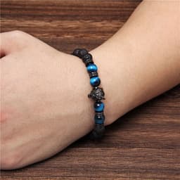 image-Cross-border Explosion Natural Tiger Eye Stone Bracelet Gem Beads Micro Inlay Zircon Wolf Head Beads Men's Foreign Trade Jewelry