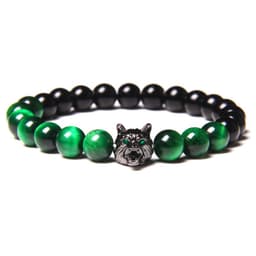 image-Cross-border Explosion Natural Tiger Eye Stone Bracelet Gem Beads Micro Inlay Zircon Wolf Head Beads Men's Foreign Trade Jewelry