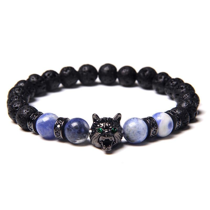 image-Cross-border Explosion Natural Tiger Eye Stone Bracelet Gem Beads Micro Inlay Zircon Wolf Head Beads Men's Foreign Trade Jewelry