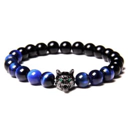 image-Cross-border Explosion Natural Tiger Eye Stone Bracelet Gem Beads Micro Inlay Zircon Wolf Head Beads Men's Foreign Trade Jewelry