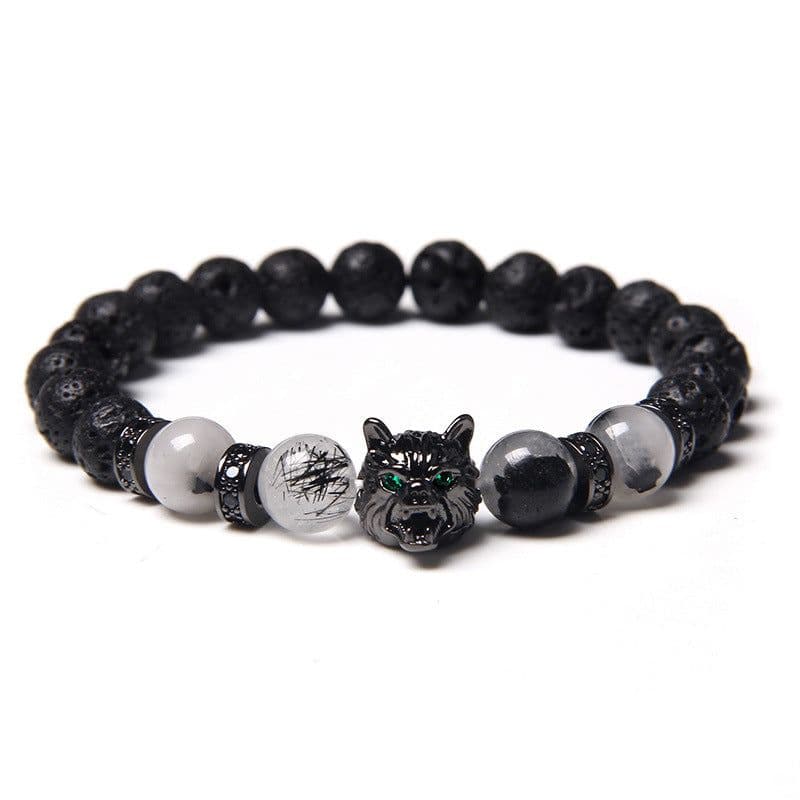 image-Cross-border Explosion Natural Tiger Eye Stone Bracelet Gem Beads Micro Inlay Zircon Wolf Head Beads Men's Foreign Trade Jewelry