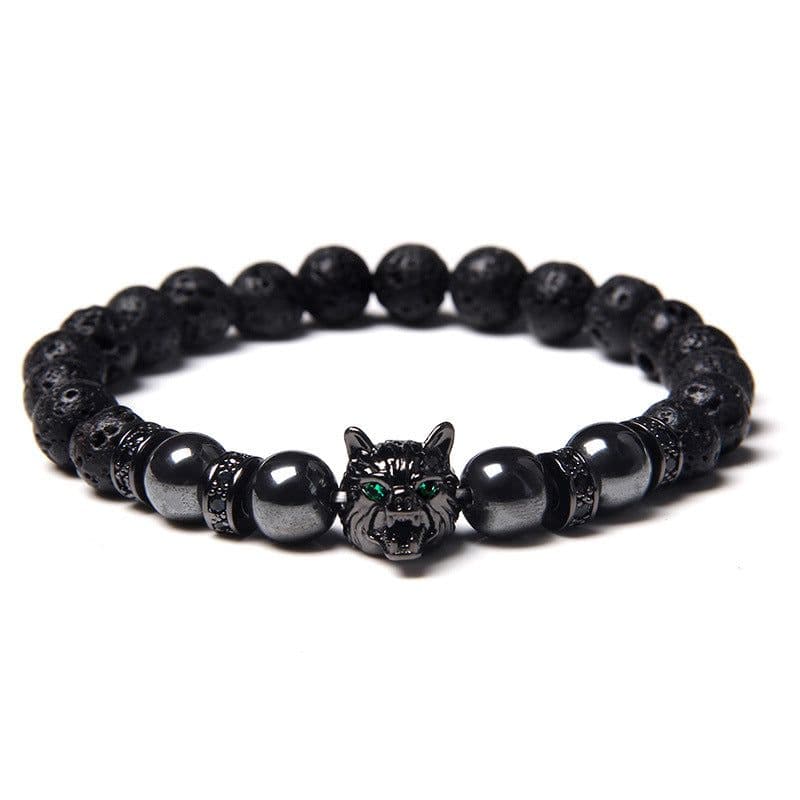 image-Cross-border Explosion Natural Tiger Eye Stone Bracelet Gem Beads Micro Inlay Zircon Wolf Head Beads Men's Foreign Trade Jewelry