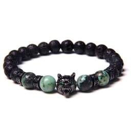 image-Cross-border Explosion Natural Tiger Eye Stone Bracelet Gem Beads Micro Inlay Zircon Wolf Head Beads Men's Foreign Trade Jewelry