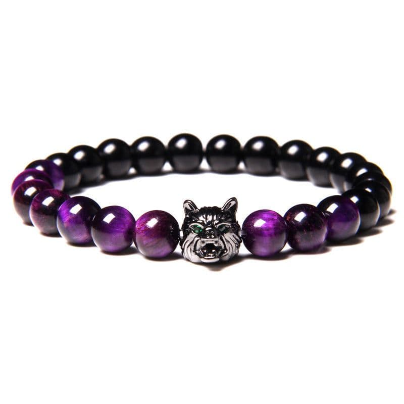image-Cross-border Explosion Natural Tiger Eye Stone Bracelet Gem Beads Micro Inlay Zircon Wolf Head Beads Men's Foreign Trade Jewelry