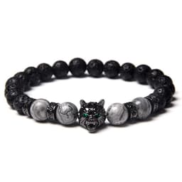image-Cross-border Explosion Natural Tiger Eye Stone Bracelet Gem Beads Micro Inlay Zircon Wolf Head Beads Men's Foreign Trade Jewelry
