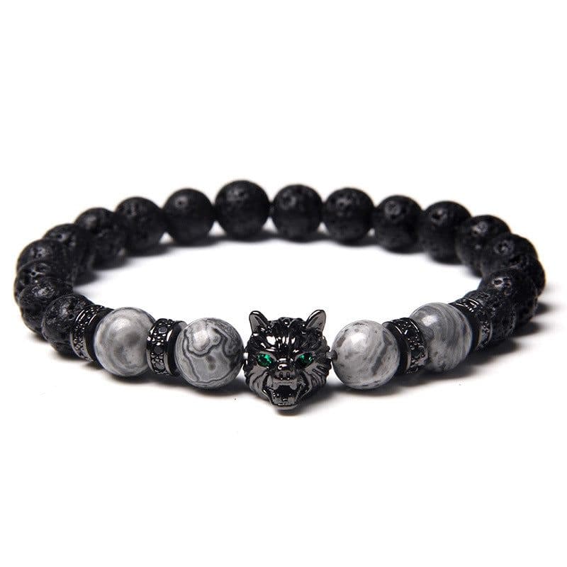 image-Cross-border Explosion Natural Tiger Eye Stone Bracelet Gem Beads Micro Inlay Zircon Wolf Head Beads Men's Foreign Trade Jewelry