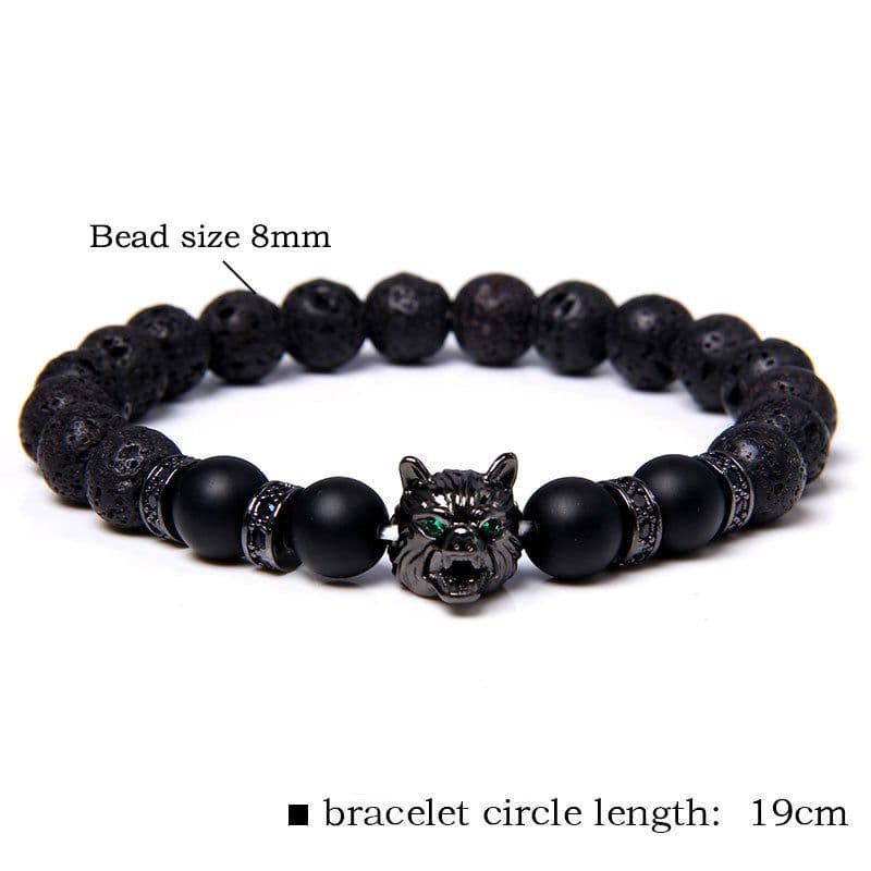 image-Cross-border Explosion Natural Tiger Eye Stone Bracelet Gem Beads Micro Inlay Zircon Wolf Head Beads Men's Foreign Trade Jewelry