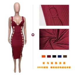 image-Q22S8068 European and American women's clothing Amazon 22 spring new solid color thread hollow out nightclub sexy dress