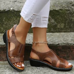 image-Large size wedge sandals women's spring and summer foreign trade new fashion car stitching Velcro fish mouth beach sandals