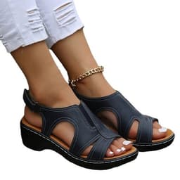 image-Large size wedge sandals women's spring and summer foreign trade new fashion car stitching Velcro fish mouth beach sandals
