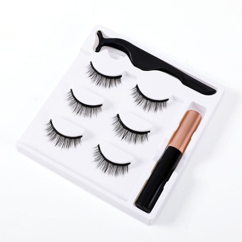 image-Magnetic eyeliner liquid false eyelashes three-dimensional curling thick eyelashes chemical fiber simulation pure handmade magnet false eyelashes