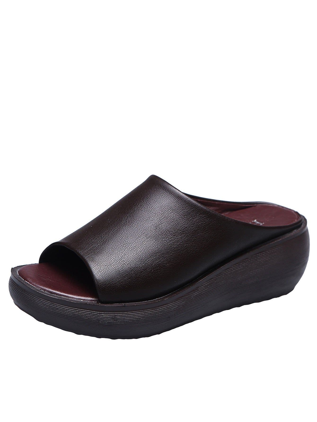 image-Slippers women's summer new ethnic style go out to wear wedge heel fish mouth one word drag muffin thick bottom retro sandals