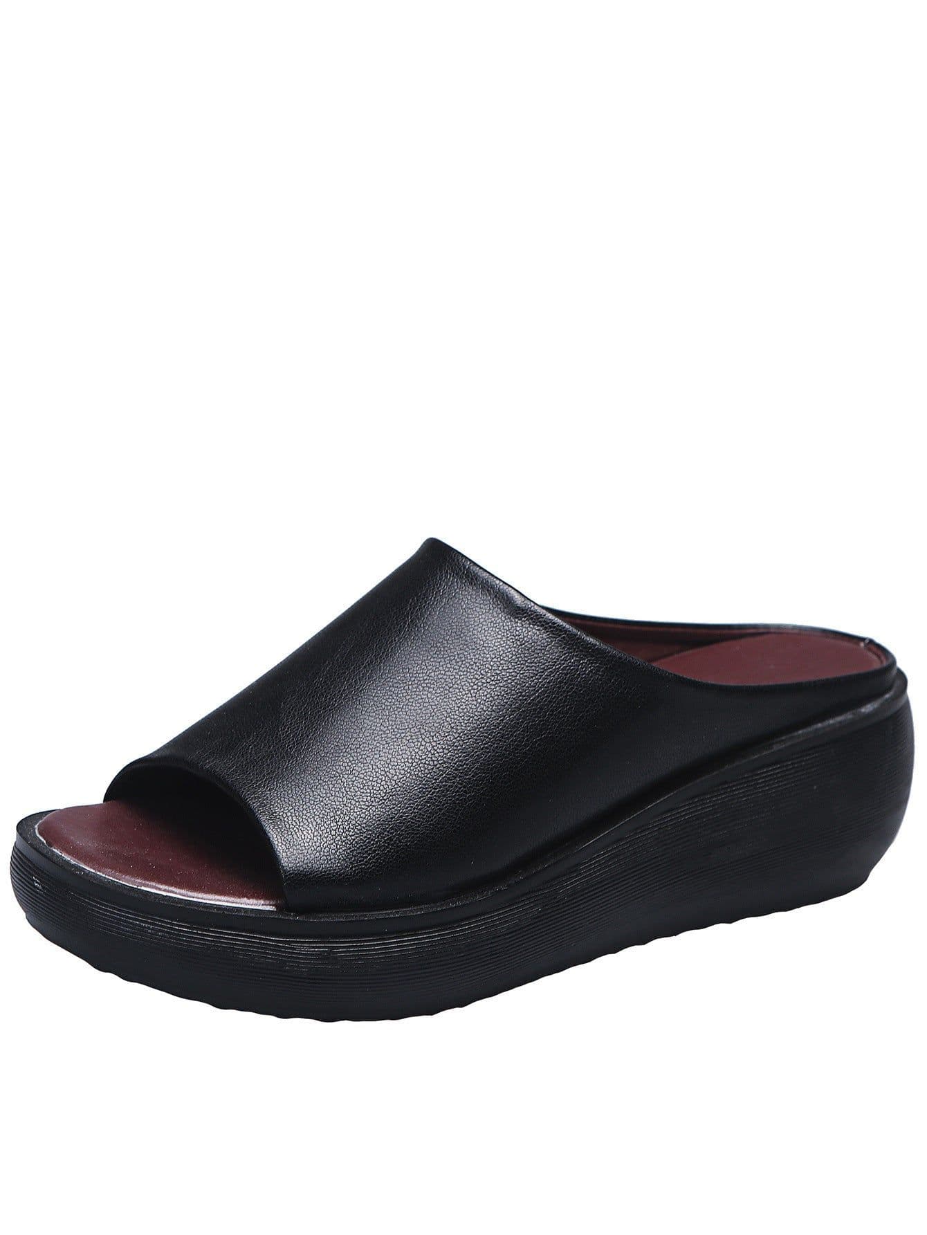 image-Slippers women's summer new ethnic style go out to wear wedge heel fish mouth one word drag muffin thick bottom retro sandals