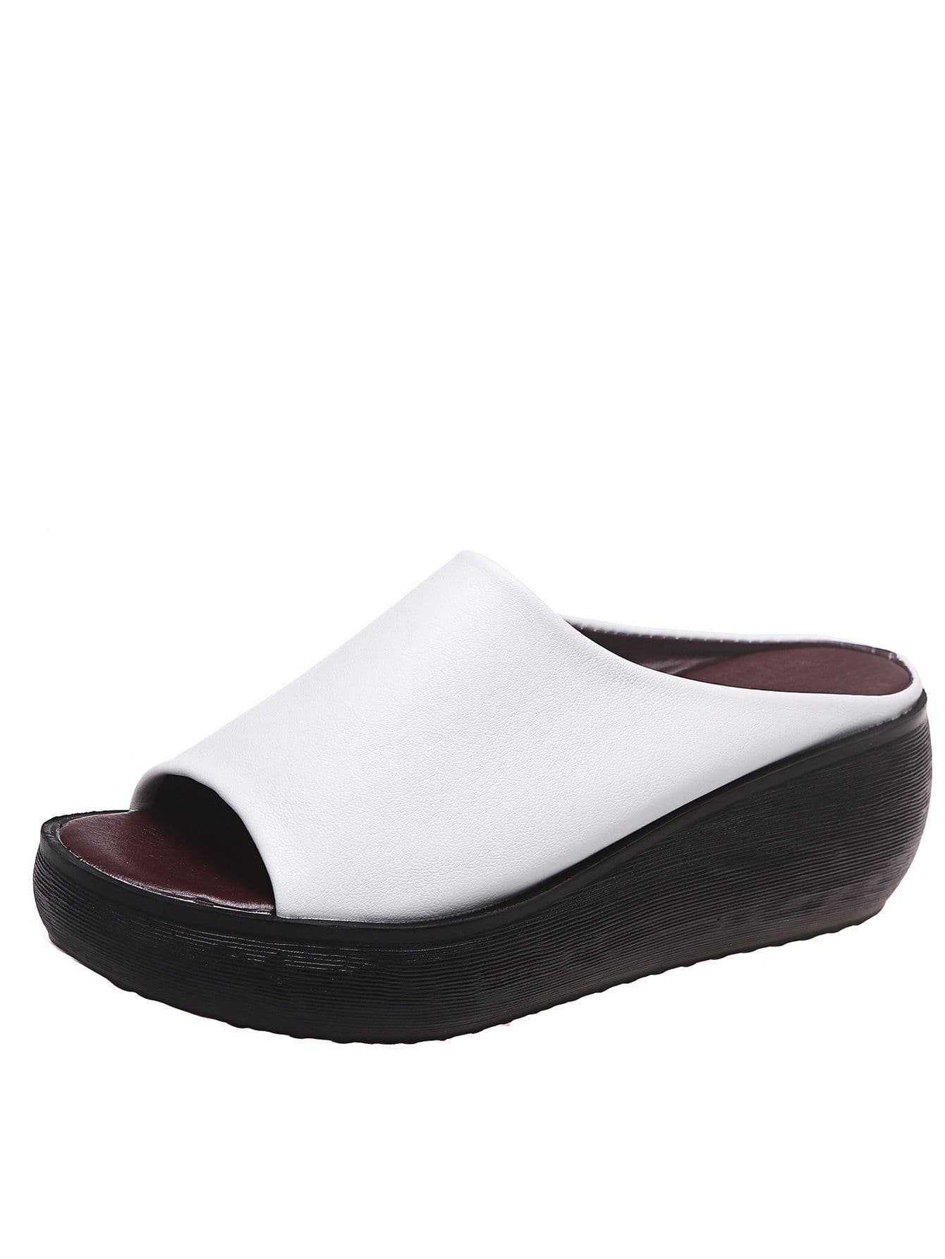 image-Slippers women's summer new ethnic style go out to wear wedge heel fish mouth one word drag muffin thick bottom retro sandals