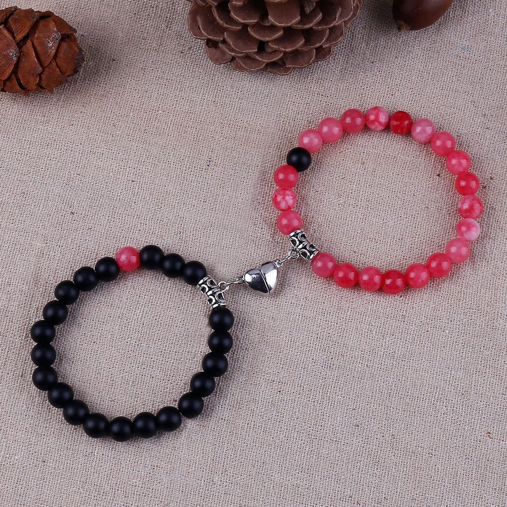 image-Cross-border explosion of a pair of love peach heart magnet couple bracelet design sense white turquoise tiger eye stone bracelet set