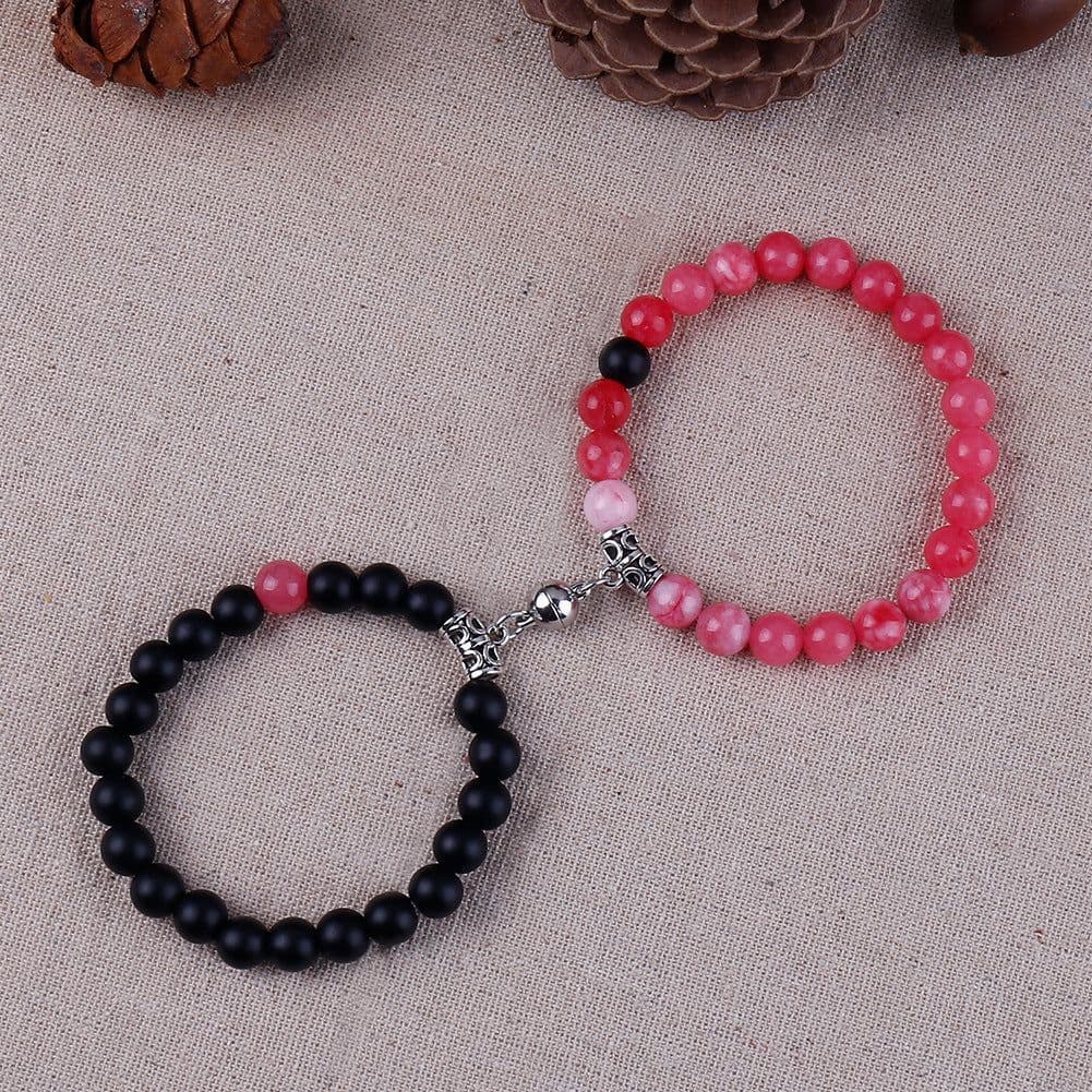 image-Cross-border explosion of a pair of love peach heart magnet couple bracelet design sense white turquoise tiger eye stone bracelet set