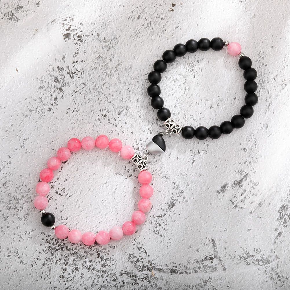 image-Cross-border explosion of a pair of love peach heart magnet couple bracelet design sense white turquoise tiger eye stone bracelet set