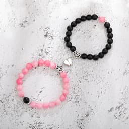 image-Cross-border explosion of a pair of love peach heart magnet couple bracelet design sense white turquoise tiger eye stone bracelet set