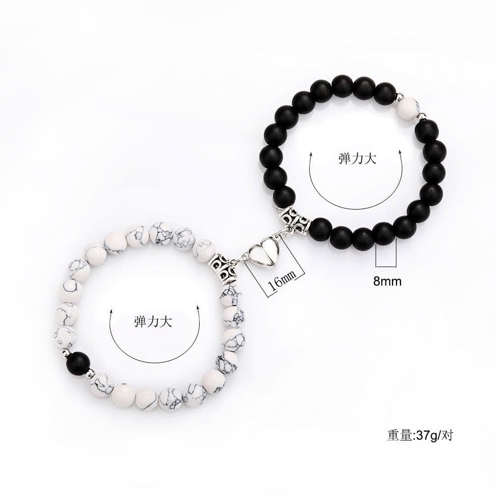 image-Cross-border explosion of a pair of love peach heart magnet couple bracelet design sense white turquoise tiger eye stone bracelet set