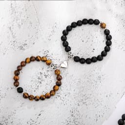 image-Cross-border explosion of a pair of love peach heart magnet couple bracelet design sense white turquoise tiger eye stone bracelet set