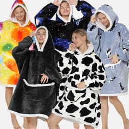 image-Lazy blanket composite lamb velvet pullover flannel sweater warm clothes hooded lazy clothes outdoor warm pajamas