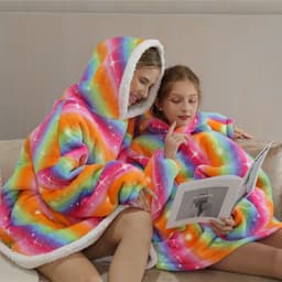 image-Lazy blanket composite lamb velvet pullover flannel sweater warm clothes hooded lazy clothes outdoor warm pajamas