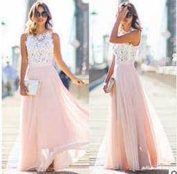 image-2020 European and American new lace stitching chiffon maxi dress dress skirt 5 colors and 5 yards in stock