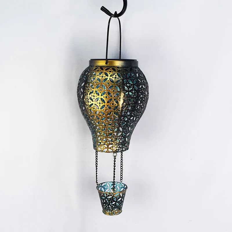 image-Outdoor new solar wrought iron lantern hollow hot air balloon landscape garden light outdoor garden decoration flood light
