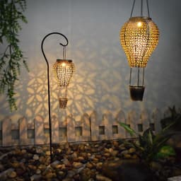 image-Outdoor new solar wrought iron lantern hollow hot air balloon landscape garden light outdoor garden decoration flood light