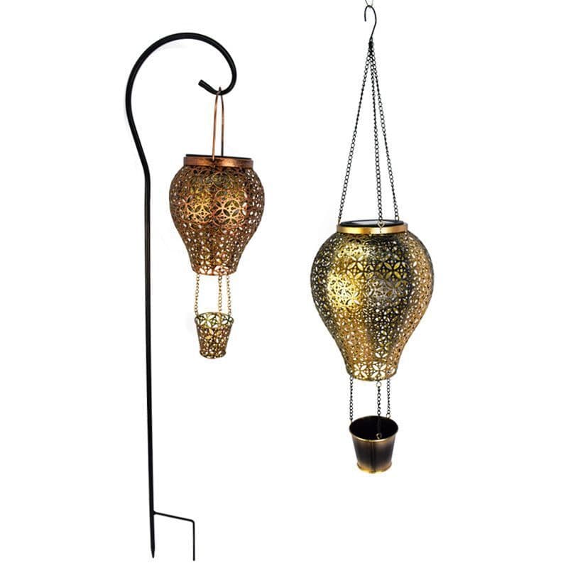 image-Outdoor new solar wrought iron lantern hollow hot air balloon landscape garden light outdoor garden decoration flood light