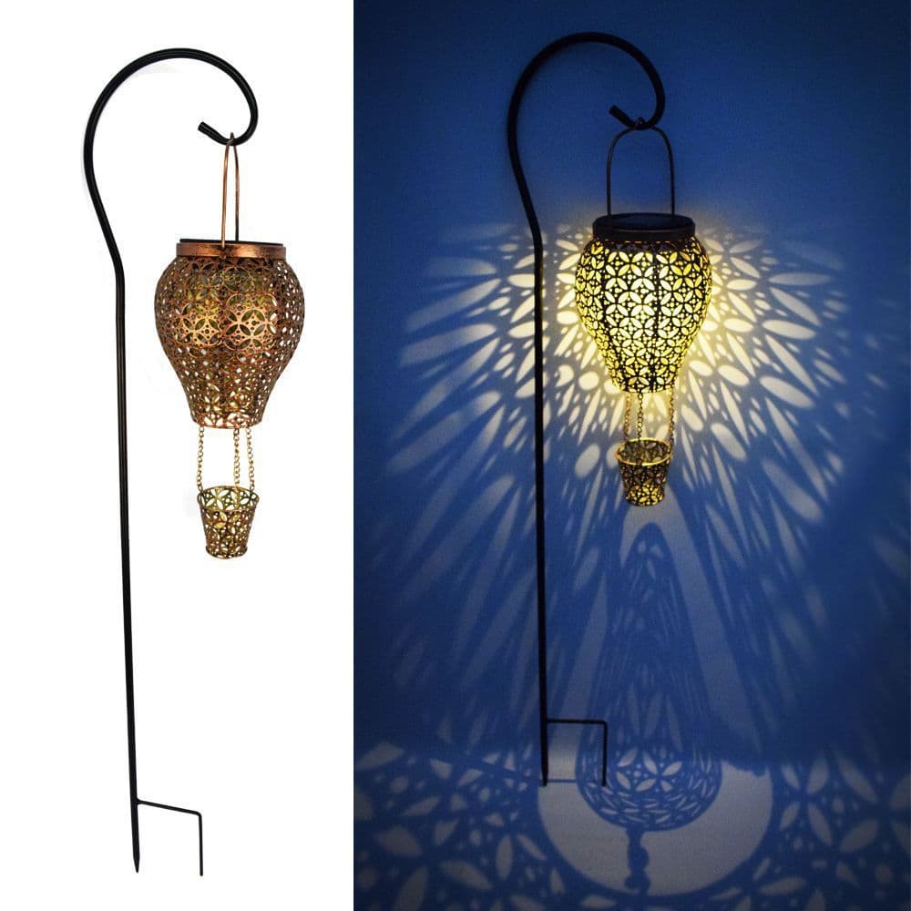 image-Outdoor new solar wrought iron lantern hollow hot air balloon landscape garden light outdoor garden decoration flood light