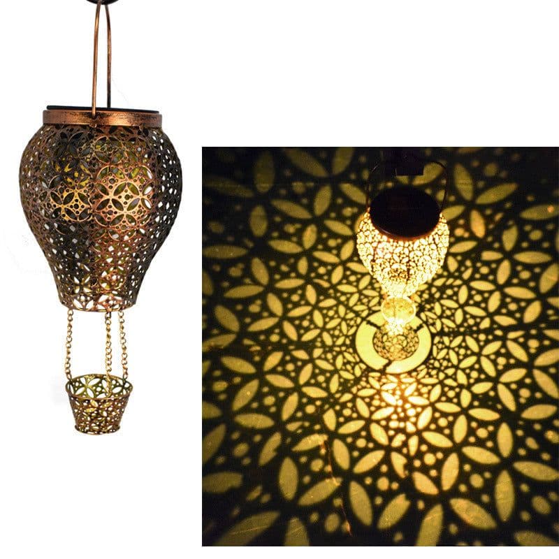 image-Outdoor new solar wrought iron lantern hollow hot air balloon landscape garden light outdoor garden decoration flood light