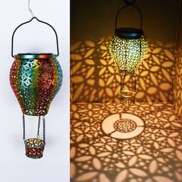 image-Outdoor new solar wrought iron lantern hollow hot air balloon landscape garden light outdoor garden decoration flood light